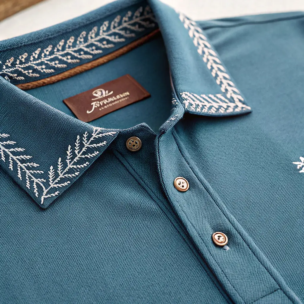 Close-up of a Johnnie O polo shirt, showcasing its unique design elements and quality materials.